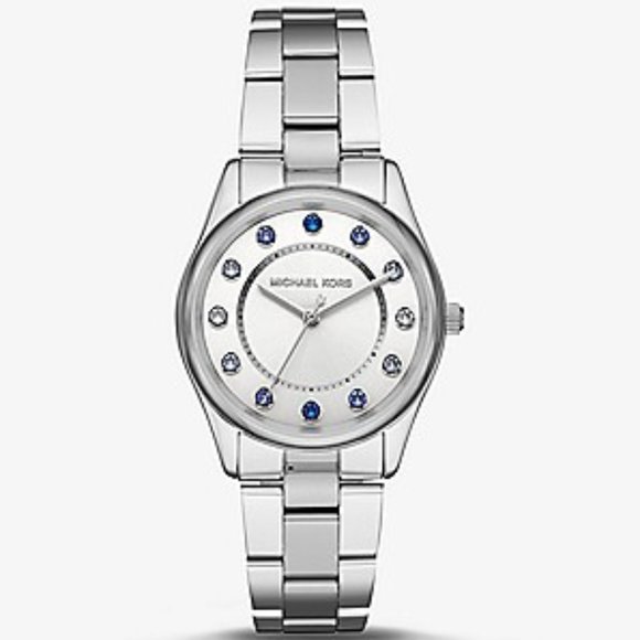 Michael Kors Colette Silver-Tone Watch with Blue Hued Crystals MK660 - Picture 1 of 6